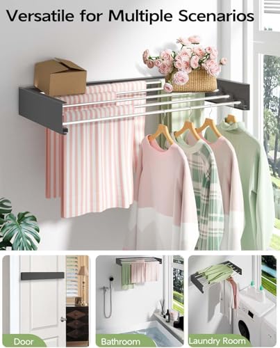 Image of Balcony with 5 Rods /Collapsible Metal Foldable Wall Mount Clothes Hanger /Cloth Drying Stand for Clothes Drying Rack for Laundry /Space Saver /Indoor /Outdoor