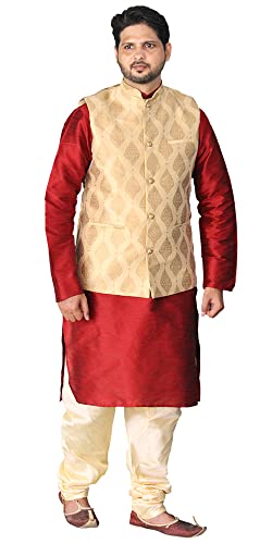 Image of Men's Silk Kurta Pajama Jacket /Waistcoat /Blazer Set
