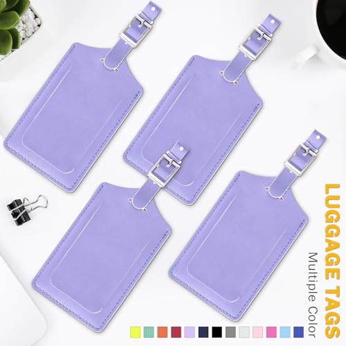 Image of Travelambo Luggage Tags for Suitcases PU Leather Travel Tags Bag Tags Privacy Protection Travel Essentials, Purple, One Size, Vibrant
