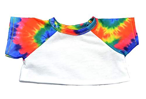 White T-Shirt with Tie Dye Sleeves Teddy Bear Clothes Fits Most 14
