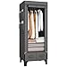 OPPAIYA Canvas Wardrobe, Temporary Wardrobes With Hanging Rails, 2 Shelves、8 Side Bags & 2 drawer, 160 * 45 * 69cm Single Fabric wardrobe for bedroom Cheap, Wardrobes with drawers - Gray
