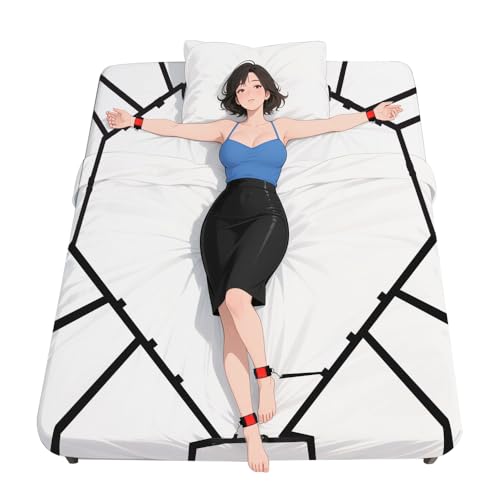 Qcpuuu Set di Fissaggi da Letto, Cinghie Regolabili BDSM, Manette e Polsiere per Il Letto, Kit Bondage per Coppie, Gioco di Dominazione e Controllo per Adulti