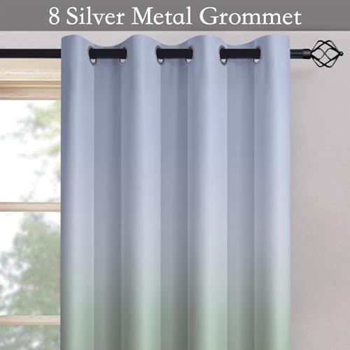 Image of SimpleHome Ombre Gradient Sage Green White to Gray Curtains Bedroom 52Wx84L | Room Darkening Curtains,Light Blocking Thermal Insulated Grommet Window Curtains for Living Room,2 Panels,84 Inches Length