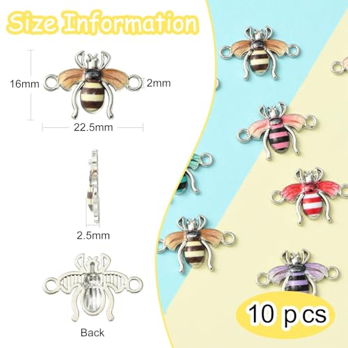 Airssory 10 Pcs Printed Animal Charms Links Enamel Honeybee Bee Charms for DIY Jewelry Making Bracelets Crafting - Image 3