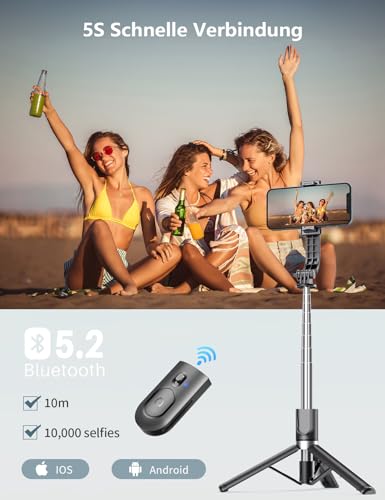 Selfie Stick Stativ mit 2 Fülllicht, Verbessertem Stabil Handy Stative mit Abnehmbarer Fernbedienung, 114cm Stativ für Smartphone Kompatibel mit iPhone Samsung & Android Smartphones 5