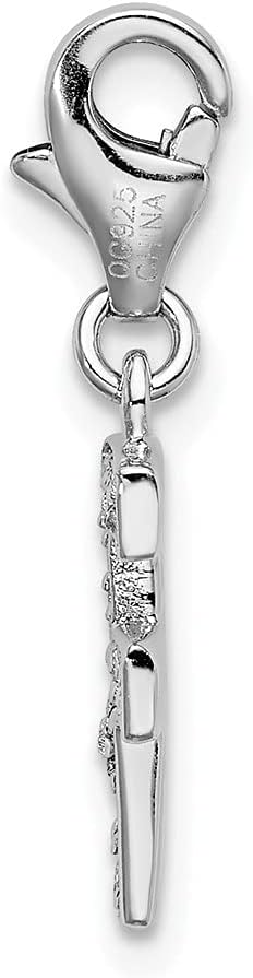 925 Sterling Silver Amore La Vita Polished CZ Letter F Initial Bracelet Charm Lobster Clasp
