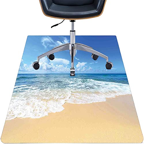 Ocean Office Chair Mat, Waves And Beach With Sky Sun Endless Summer Sea Coast View Tropic Print, Desk Chair Mat For Home Office Hardwood Floor, 36" X 47" Cream Blue #TOP10