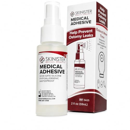 Skinister Medical Adhesive Spray Silicone Skin Glue for Ostomy Supplies Ileostomy Colostomy & Urostomy Stoma & Ostomy Bag Adhesive Breast Forms Condom Catheters Prosthetics SFX Makeup | 2oz