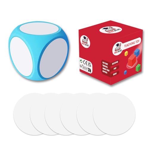 HOOJOJO 4 Inch DIY Blank Dice Set Foam Cubes Dry Erase Dice Math Cubes with 6 Pcs Blank Stickers Kindergarten Learning Activities Classroom Supplies (Blue)
