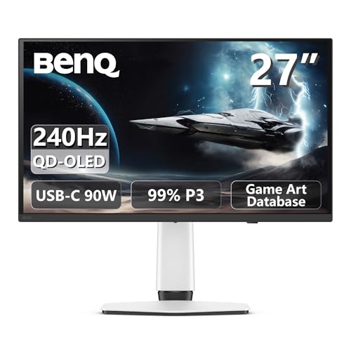 BenQ MOBIUZ EX271UZ 27” 4K QD-OLED 240Hz 0.03ms HDMI 2.1, USB-C 90W Gaming Monitor, 99% DCI-P3, DisplayHDR True Black 400, FreeSync Premium Pro, Remote Controller, 3-Year OLED Burn-in Warranty
