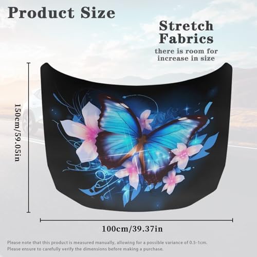 Image of Butterfly Floral Car Hood Cover All Weather Protection Automotive Exterior Accessories Universal Fit Hood Covers for Cars, Trucks, SUV, or Van Full Coverage