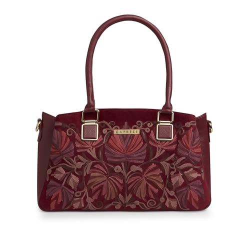 Image of Caprese Siji Tresana Large Satchel Bag for Women | Kashida Embroidery Handbag with Adjustable & Detachable Strap & 3 Spacious Compartments | Stylish Handheld Bag for Work, Travel & Everyday Use