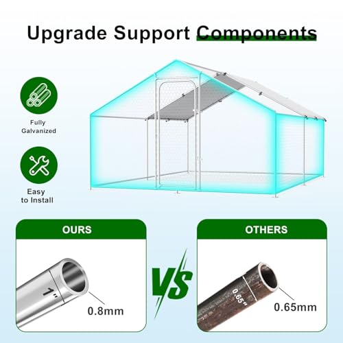 Large Metal Chicken Coop Walk-in Poultry Cage Chicken Run Pen Duck House with Waterproof and Anti-Ultraviolet Cover for Outdoor Farm Use Spire Roof(10' W x 13.2' L x 6.4' H)