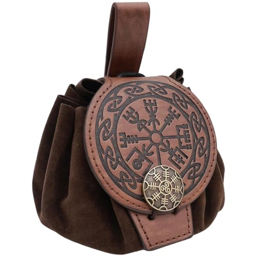 CALFOVERA Sacoche à Cordon en Cuir PU Gaufré Médiéval Portable Style Renaissance Sacoche de Ceinture Sac Banane Sacoche Latérale en Cuir Style Viking...