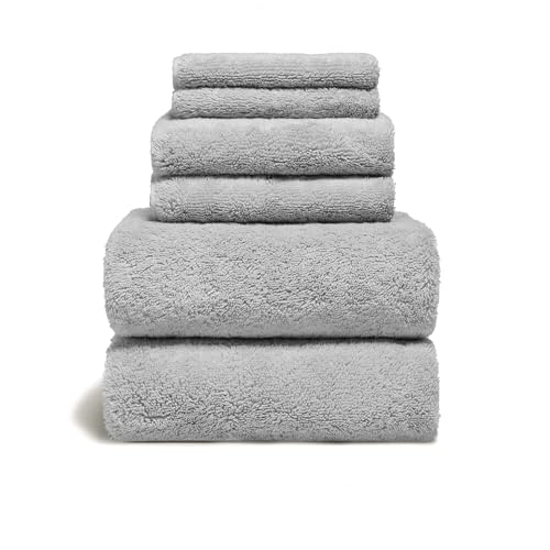 Italic Ultraplush 100% Australian Cotton Towels Standard 6 Piece Set, 2 Bath, 2 Hand, 2 Washcloths, 800GSM Lightweight, Highly Absorbent Quick Dry Soft Resort Grade Towels (Light Gray)