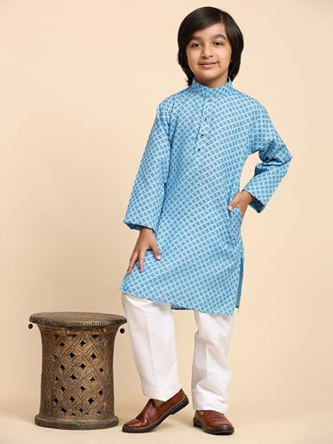 Image of Pro-Ethic Style Developer Boys Silk Floral Kurta Pajama Ethnic Wear Set | Cotton Kurta Pajam