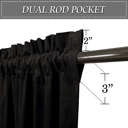 Image of RYB HOME Black Velvet Blackout Curtains 84 inches for Living Room Bedroom | Thermal Insulated, Privacy, Sunlight UV Heat Blocking, Luxurious Decor, Dining Room Nursery, Rod Pocket, W52 x L84, 2 Panels