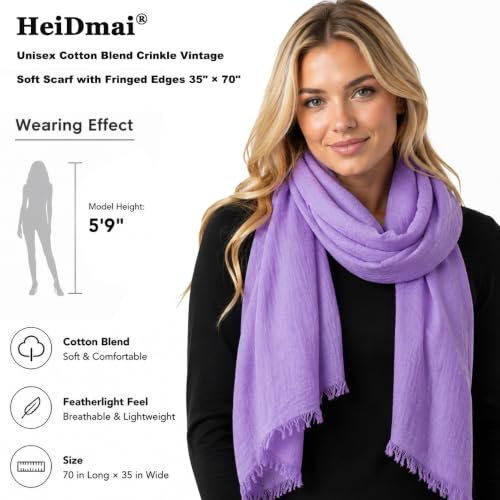 Image of Lightweight Cotton Blend Scarf for Women Men | Large,Breathable,Thin,Soft,Crinkle Scarf,Hijab Head Wrap,NeckScarf,Everyday,Travel Scarf,Summer Dress Scarves Holiday Gift