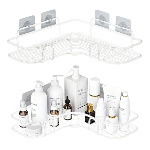 Velvaria Corner Shower Caddy - 2 Pack Adhesive Shower Organizers Iron Art Rustproof Shower Shelves No Drilling Bathroom Organizers and Storage Racks for Bathroom Kitchen And Toilet (White)