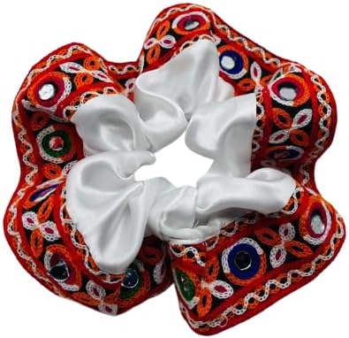 GenericNavratri Special Hair Accessories Scrunchies Hair Bow Bun Tie Shell Kutchi Work lace
