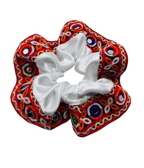 GenericNavratri Special Hair Accessories Scrunchies Hair Bow Bun Tie Shell Kutchi Work lace