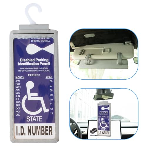 Yuoyar Handicap Placard Holder, Portable Transparent Auto-Placard Protector Hanger Sleeve for Disability Parking (Grey)