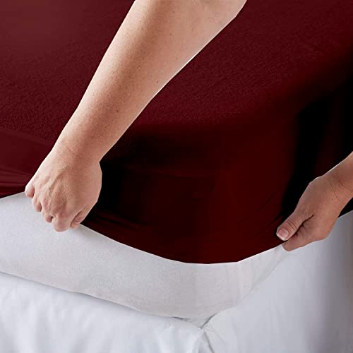 Image of Waterproof Soft Terry Cotton Mattress Protector /Breathable Elastic Fitted Style /Bed Cover Queen 78 inchX66 inch / 6.5ft X 5.5ft /198 x 167 cm,Burgundy