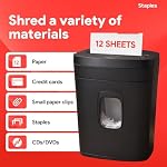 Staples 12-Sheet Micro-Cut Paper Shredder, High-Security, Shreds Credit Cards, for Home & Office, Anti-Jam, Black - Image 3