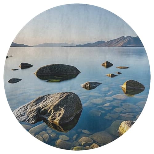 Tapis rond coucher du soleil 80cm en velours doux et absorbant - 5