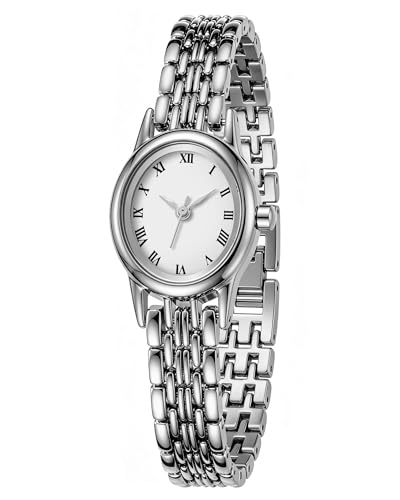 CIVO Vintage Armbanduhr Damen Silber: Edelstahl Klein Oval Analog Damenuhr