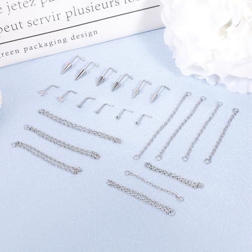 22Pcs 20G Surgical Steel Nose Ring Chain Nose Ring Stud for Women Men Double Nose Chain Piercing Across Nose Spike Ball CZ Nose Studs Nostril Piercing Jewelry2