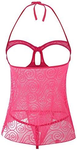 Women's Swirl Mesh Babydoll Set Lingerie Nightwear Sleepwear Dress