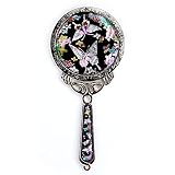 Hand Held Mirror with Beautiful Korean Pouch–150x70x5mm Rose Vintage Mirror for Traveling, Makeup, V