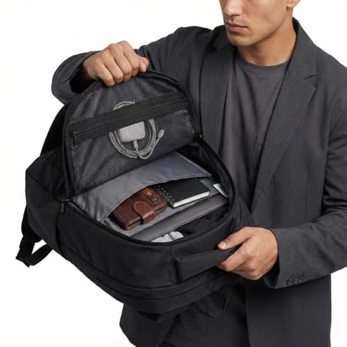 Image of Supasac EMPEROR Professional 39L Backpack for Office and Daily Carry Black | Water Resistant, Premium Polyester Laptop Backpack for Men and Women