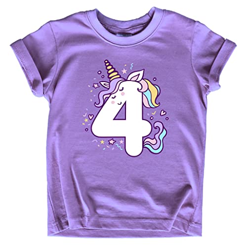 Image of Unicorn 4th Birthday Shirts for Toddler Girls Outfit 4 Year Old Fourth Four Shirt