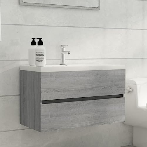 Lauuoeriau Hogar y jardín, mueble de fregadero gris Sonoma 80 x 38,5 x 45 cm, madera de ingeniería