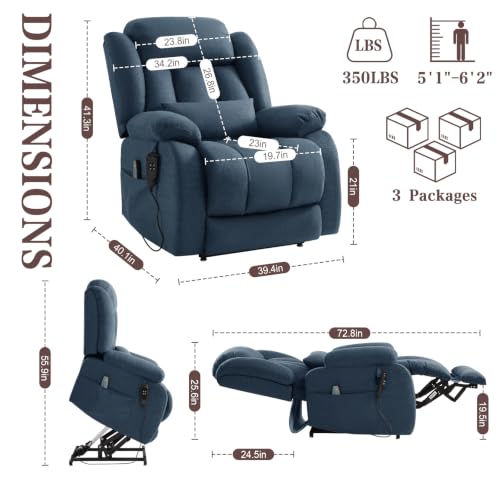 Image of Infinite Position Lay Flat Power Lift Recliner Chair for Elderly, Blue