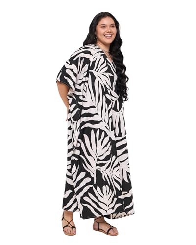 Image of Gypsie Blu Women Plus Size Kaftan Dress Beach Cover Up Maxi Dresses for Women, V-Neck Kimono Sleeve 1X-3X
