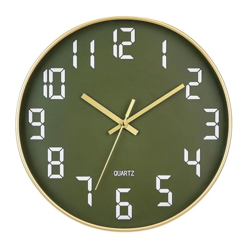 Image of SKYTONE Wall Clock 12 inch Silent Quartz Decorative Wall Clock Non-Ticking Classic Clock Round Easy to Read for Living Room, Bathroom, Kitchen, Office, School (Olive Green)