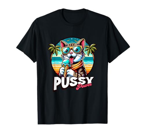 Pussy Power Bold Feminist Cat Tee Maglietta