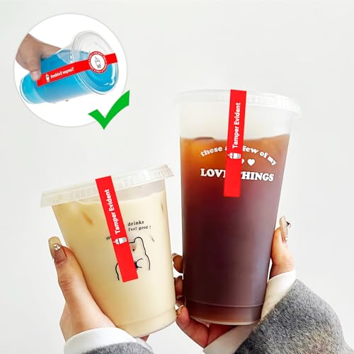Geepen 500Pcs Safe Secure Tamper Evident Seals Stickers for Drink Lids 1" x 9" Food Delivery Stickers Sealed for Freshness Labels Drink Food Coffee Milk Tea Tamper Proof Sticker Red