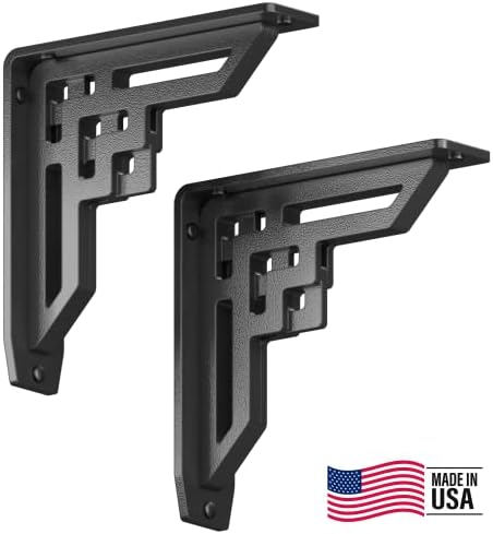 STARBY Heavy Duty Shelf Brackets (2 Pack) - Designer Metal Corbels for Mantels, Countertops and Decorative Shelving - 500# Capacity - Wrought Iron Black - 2 Pack (8" x 8" x 2")