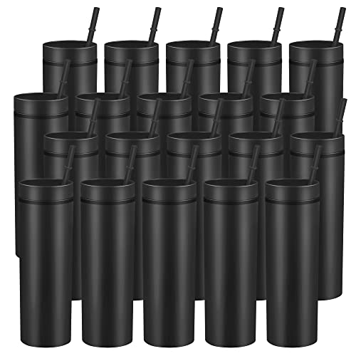 Lydtick 20 Pack Tumblers Bulk, 16Oz Skinny Tumbler With Lid And Straw Matte Black Plastic Tumblers, Acrylic Reusable Cups Water Bottle For Travel Parties Vinyl Projects Diy Gifts(Black) #TOP30