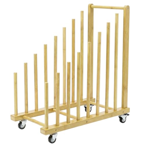 Image of Art Storage Rack with Brake Caster Wheels,Art Drying Rack Wooden Storage Rack for Canvas Frames,Drawing Board Prints,Paper Pads,Perfect for Studios,Galleries, Museums, Art Venues (Large)