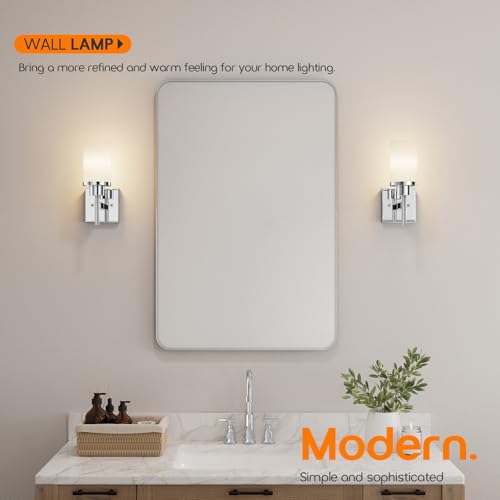 Image of Vanity Lights Polished Chrome Bathroom Light Fixtures with White Frosted Glass Shade, Wall Sconces for Mirror Hallway Entrance, 2 Pack T001CH-L1-P2