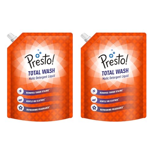 Image of Amazon Brand - Presto! Total Wash Matic Detergent Liquid | 2 Litre | 2L x 2 Packs | Removes Tough Stains | Gentle On Clothes | Refreshing Fragrance | Liquid Detergent For Washing Machine & Hand Wash