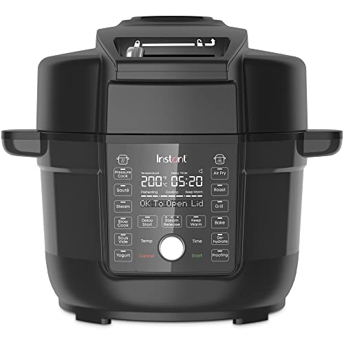 Instant Pot Duo Crisp with Ultimate Lid Air Fryer + Multi-Cooker, Pressure Cooker, Slow Cooker, Steamer, Grill, Sauté pan, Sous Vide -1500W, 6.2L, Black