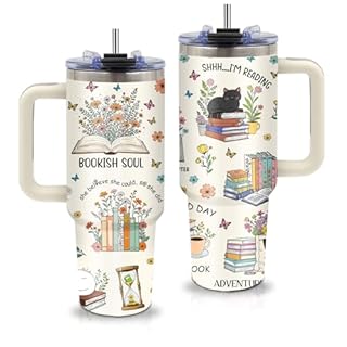 xiiai Book Lovers Gifts - Bookish Reading Book Tumbler 40oz with Handle and Straws, Leak-proof, Stainless Steel Insulated Travel Coffee Mugs for Books Lovers Cup, Gifts for Librarian Readers Birthday