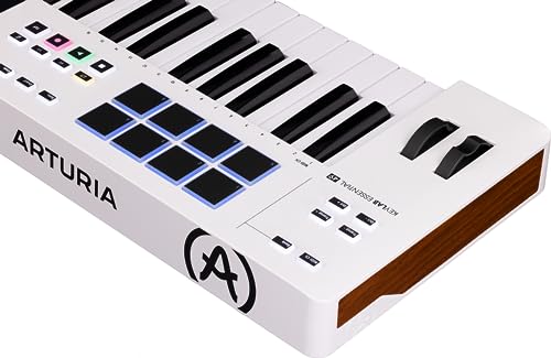Arturia KeyLab Essential 49 mk3 MIDI Controller with 49 Velocity-Sensitive keys, 9 Encoders, 9 Sliders, 8 RGB Pads - USB-C, Midi Out, LCD Screen, Bundled Software and DAW Integration - White