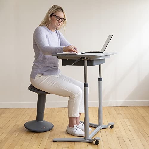 Image of ECR4Kids 3S Mobile Adjustable Open Front Desk, Sit Stand, and Store, Classroom Furniture, Grey